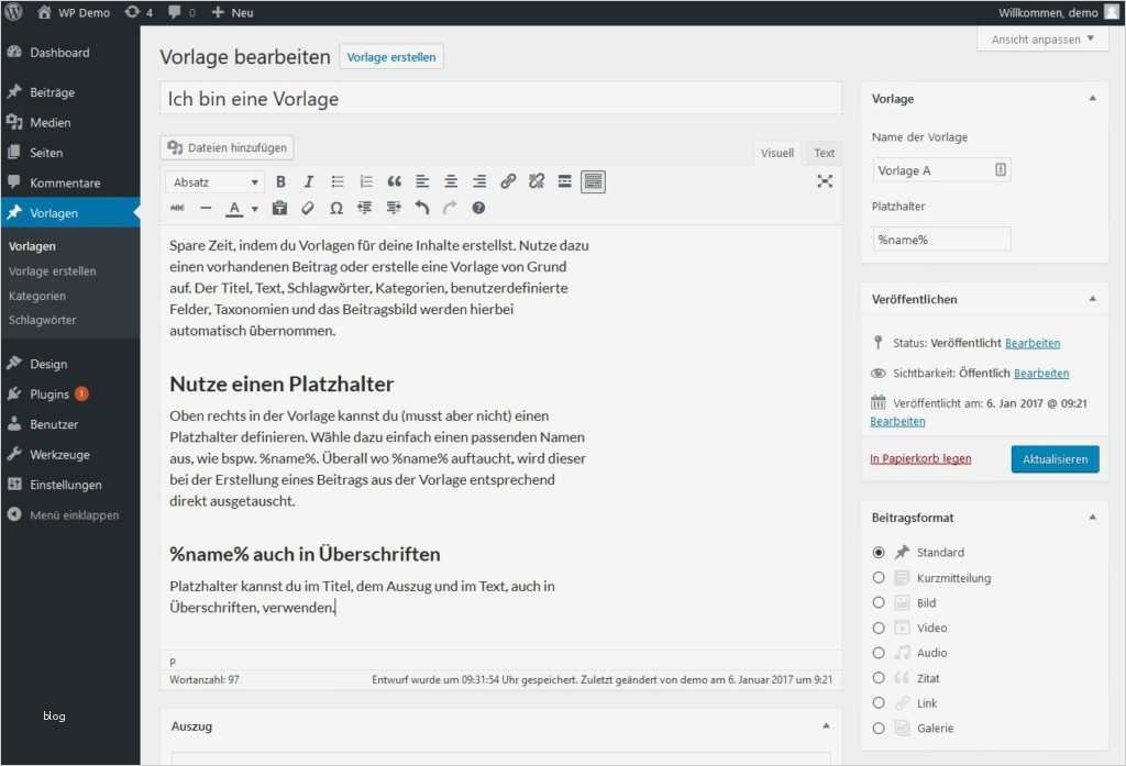 Wordpress Vorlagen Deutsch Einzigartig Wordpress Post Content Template Plugin – Vorlage Für