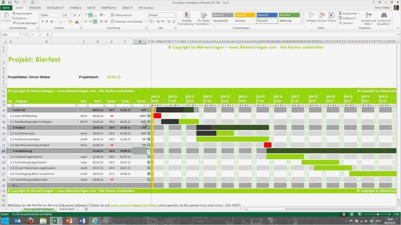 Tutorial für Excel Projektplan Terminplan Zeitplan