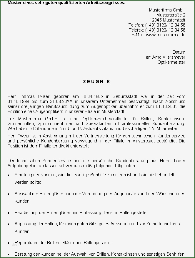 Zeugnis Arbeitgeber Vorlage Großartig Augenoptiker Zeugnis Ag sofort Download