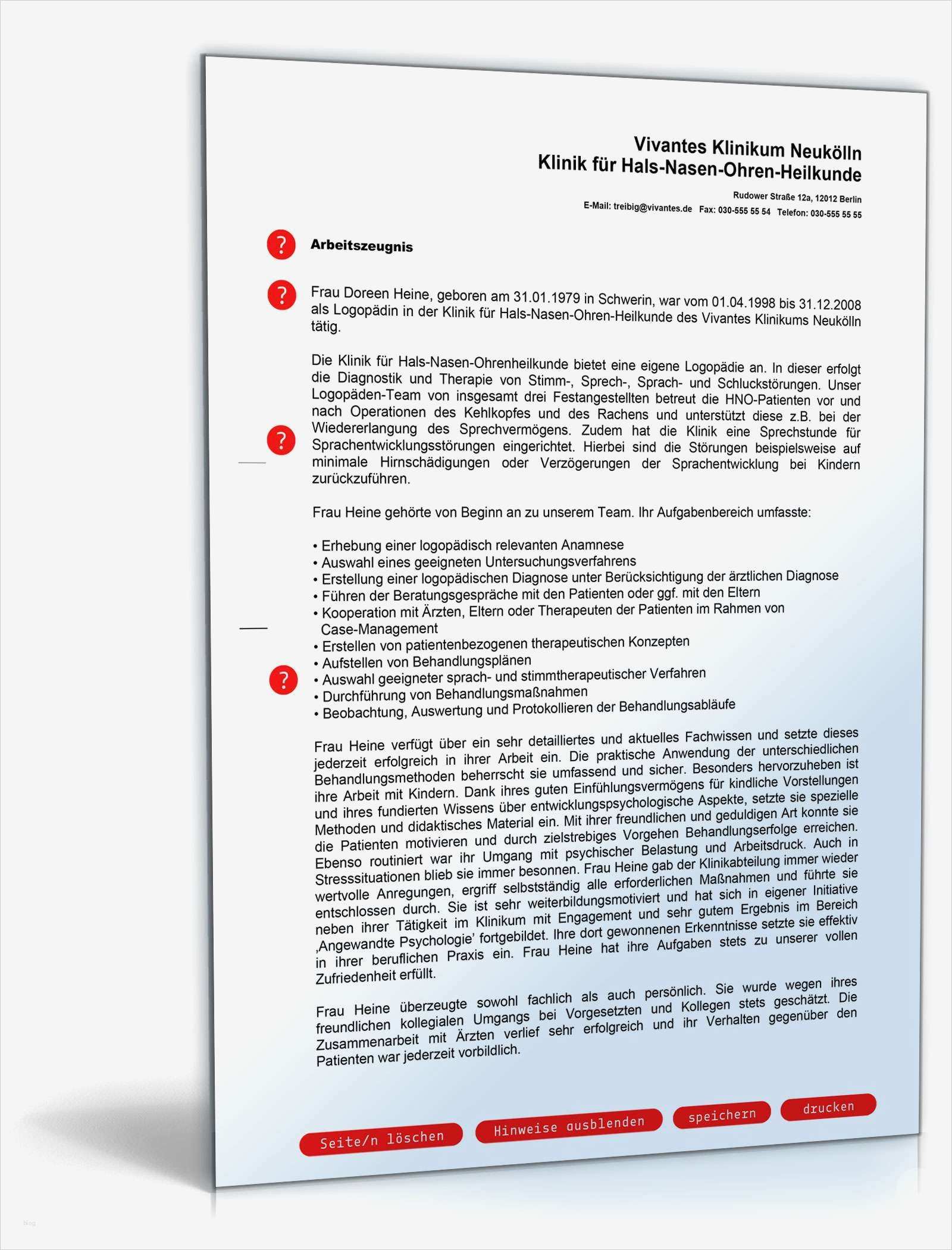 Zwischenzeugnis Vorlage Word Einzigartig Arbeitszeugnis Logopäde Note Zwei