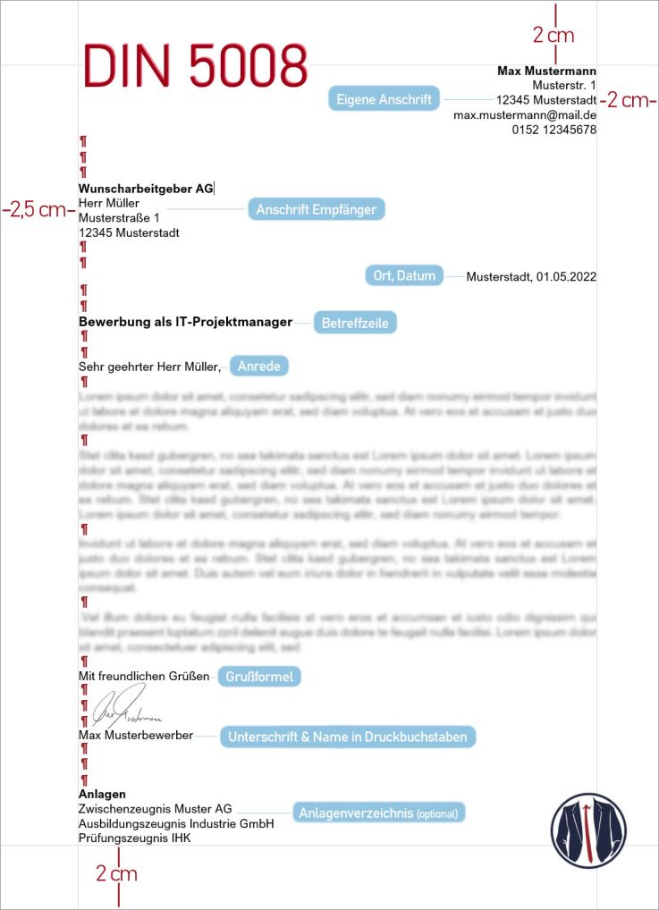 Bewerben nach DIN 5008 wie ein Profi Tipps und Tricks für eine erfolgreiche Bewerbung 1 Din 5008 Regeln Anschreiben Grafik