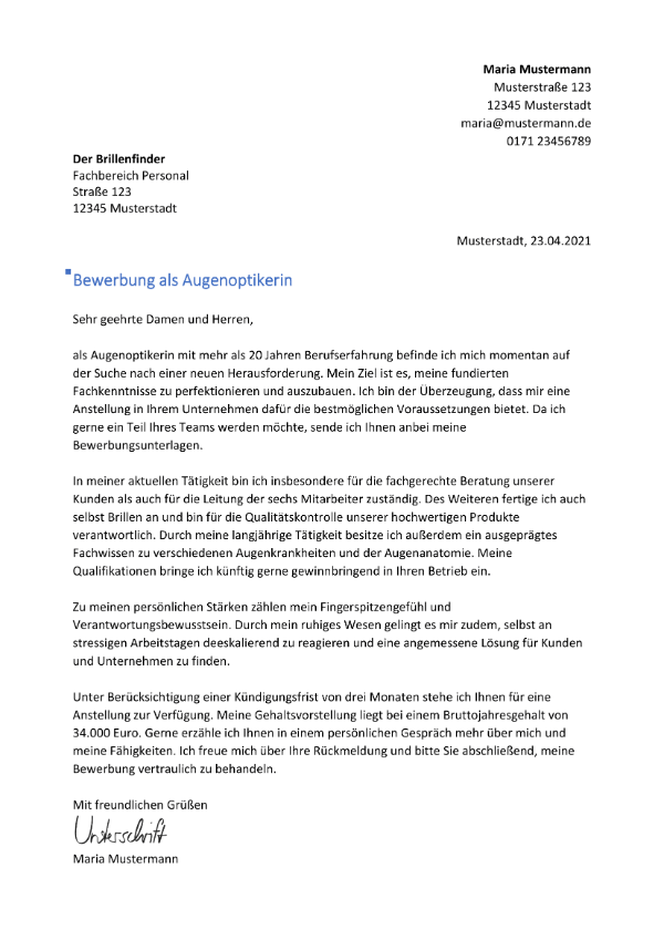 Bewerbungsschreiben für Augenoptiker: Tipps und Muster für einen erfolgreichen Einstieg 19 bewerbung.net bewerbung augenoptikerIn berufserfahren