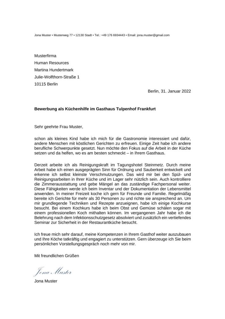 Bewerbung in der Gastronomie ohne Erfahrung – Tipps und Muster für einen erfolgreichen Einstieg 1 bewerbungsschreiben kuechenhilfe kuechenhelfer ohne erfahrung